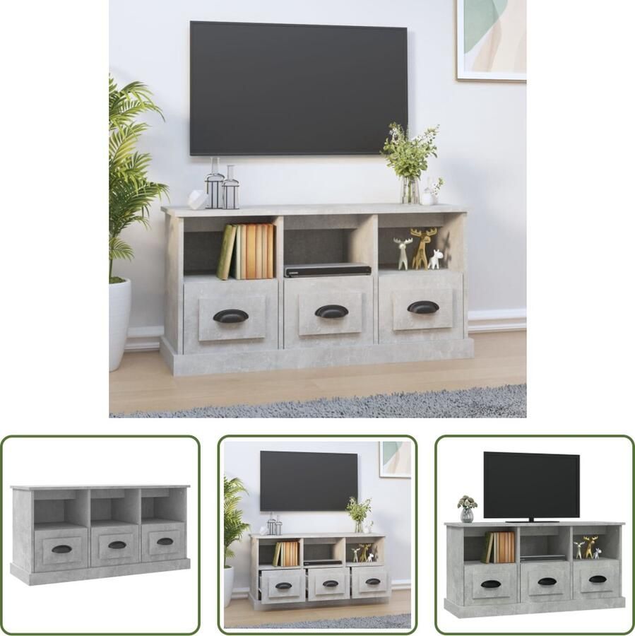 The Living Store Trendy TV-Kast 100 x 35 x 50 cm Betongrijs Duurzaam bewerkt hout - Foto 2
