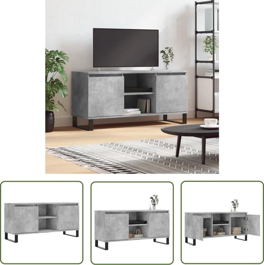 The Living Store TV-meubel Betongrijs 104 x 35 x 50 cm Opbergruimte Stabiel tafelblad - Foto 2
