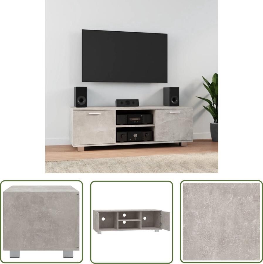The Living Store TV-Meubel Betongrijs 120 x 40.5 x 35 cm Duurzaam hout 4 vakken Tv Kast Tv Meubilair Houten Tv Stand Beton Grijs Modern Tv Meubel - Foto 2
