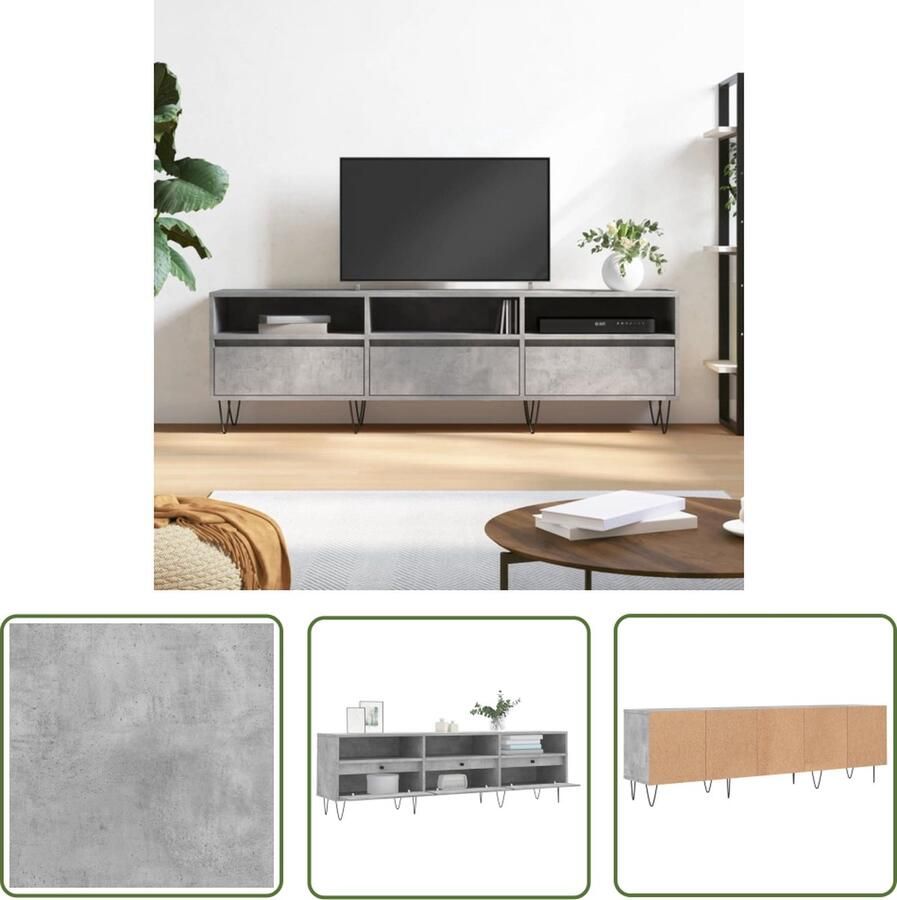 The Living Store Tv-meubel Betongrijs 150 x 30 x 44.5 cm Opbergruimte Tv Meubels Tv Kast Opbergruimte Houten Tv Stand Grijs Tv Meubel - Foto 2