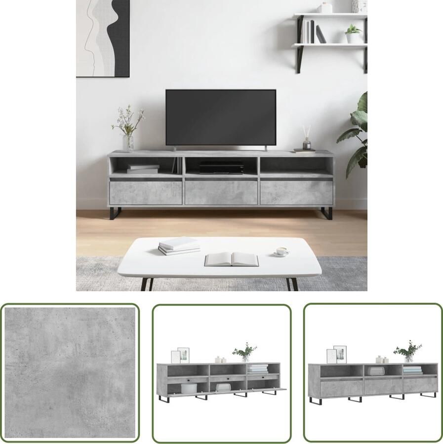The Living Store TV-meubel Betongrijs 150x30x44.5 cm Bewerkt hout en ijzer Tv-meubel Tv Kast Houten Tv-meubel Grijs Tv-meubel Bergruimte Tv-meubel - Foto 4