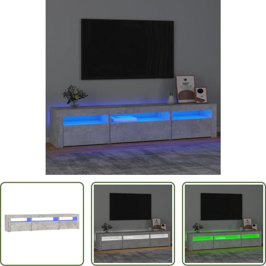 The Living Store vidaXL Tv-meubel met LED-verlichting 195x35x40 cm betongrijs Tv-meubel Beton Grijs Led Verlichting Houten Tv Kast Salon Meubilair - Foto 3