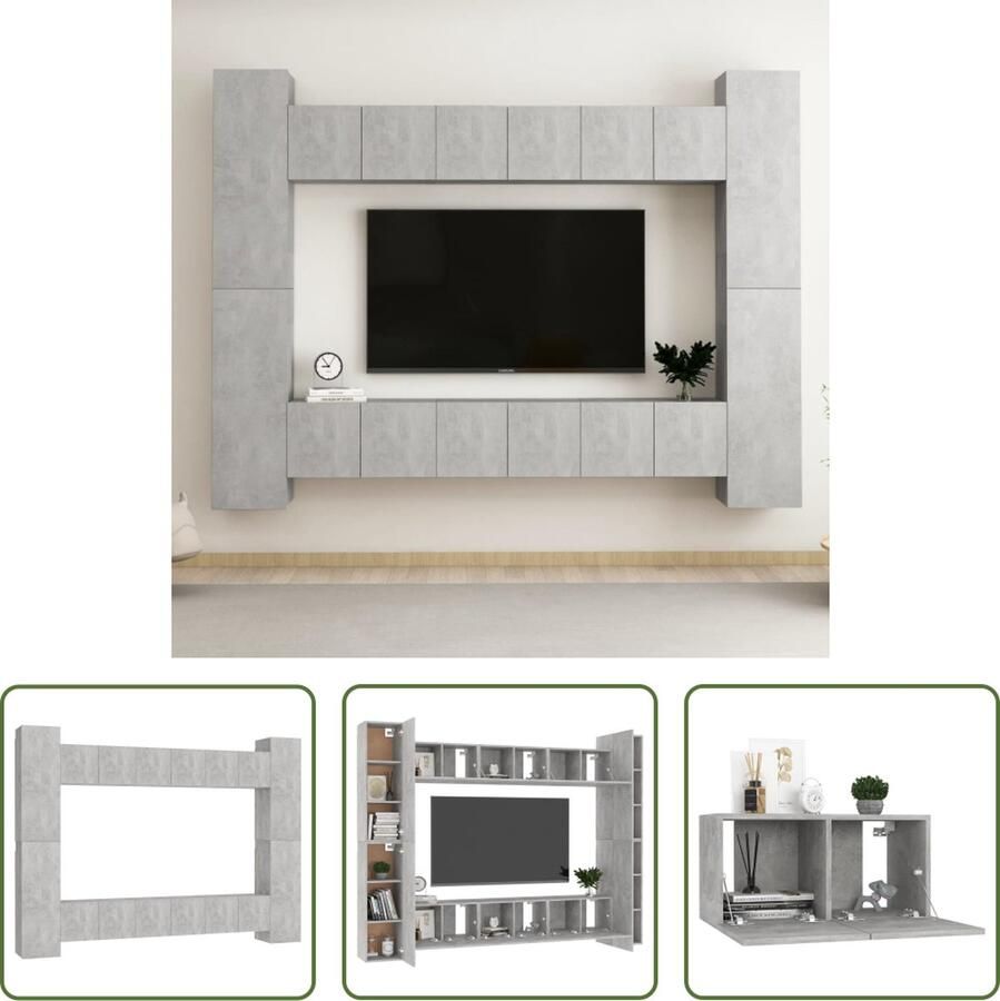 The Living Store vidaXL Betonnen Grijs Tv Meubels 10-delige Tv-meubelset bewerkt hout betongrijs Houten Tv Stand Salontafel Livingroom Furniture - Foto 2