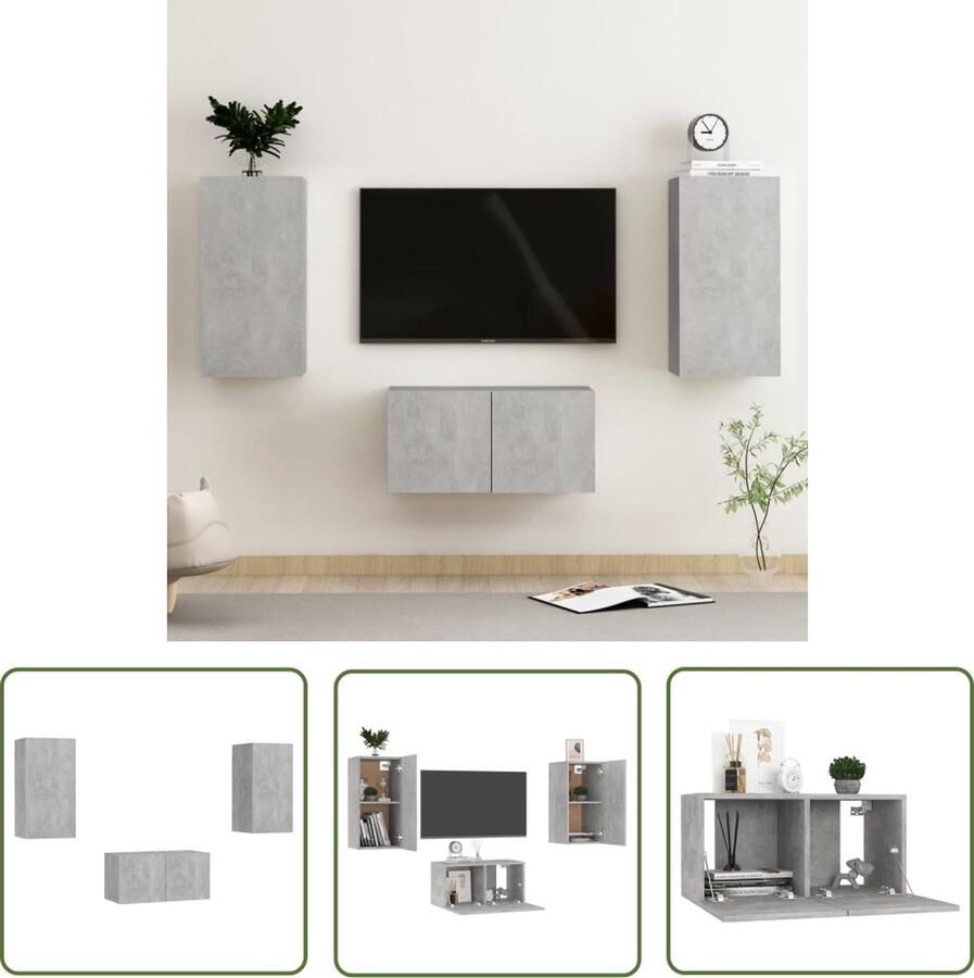 The Living Store Tv-meubel Betongrijs 60 x 30 x 30 cm Spaanplaat - Foto 2