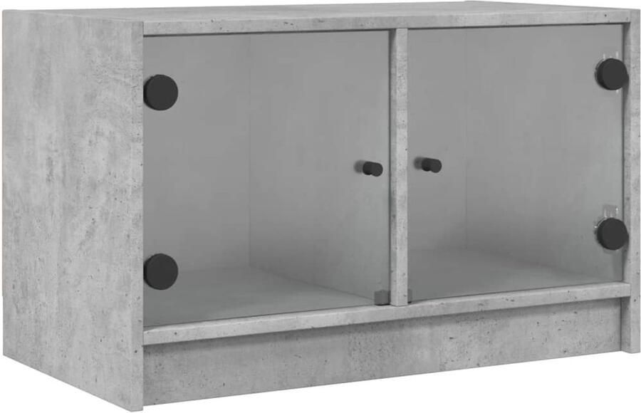 The Living Store Tv-meubel met glazen deuren 68x37x42 cm betongrijs Tv-meubel Tv Kast Beton Grijs Houten Tv-standaard Opbergkast - Foto 2