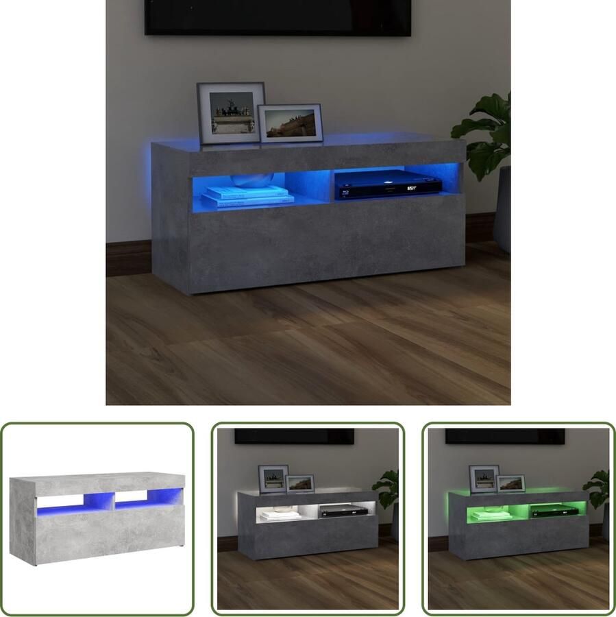 The Living Store TV-meubel Hifi-kast 90x35x40 cm Betongrijs Met RGB LED-verlichting - Foto 3