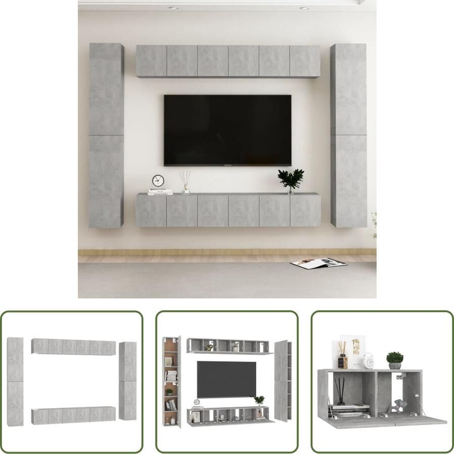 The Living Store TV-meubel Betongrijs Set van 6 (L) en 4 (M) 60x30x30 cm (L) en 30.5x30x90 cm (M) Spaanplaat Tv-meubel Tv-kasten Salontafel Livingroom Furniture Houten Tv-meubel - Foto 2