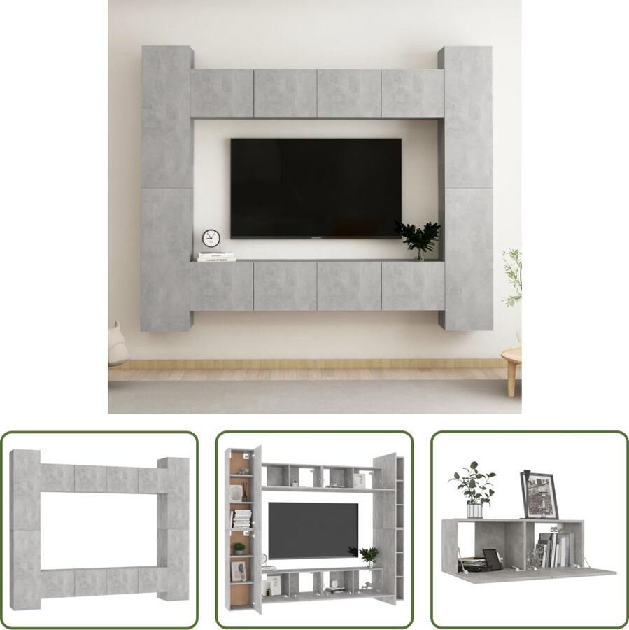The Living Store TV-meubel Betongrijs Stereokast Wandmontage 80 x 30 x 30 cm (L) 30.5 x 30 x 90 cm (M) TV-meubel Wandmontage Beton Grijs Houten TV-stand Salontafel - Foto 2