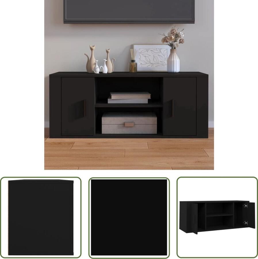The Living Store TV-meubel Trendy Praktisch 100 x 35 x 40 cm Stevig Hout Veel Opbergruimte - Foto 2