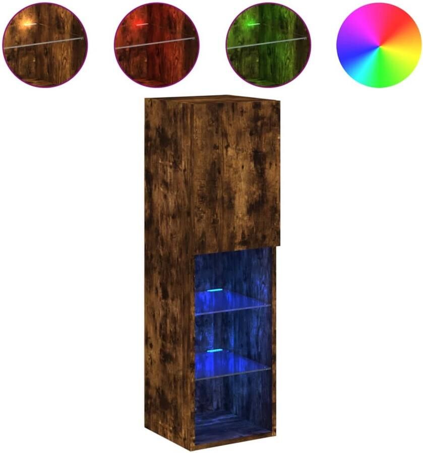 The Living Store Tv-meubel LED-verlichting 30 5x30x102 cm gerookt eikenkleurig Tv-meubel Houten Tv-meubel Led Tv-meubel Rgb Verlichting Bergruimte - Foto 2