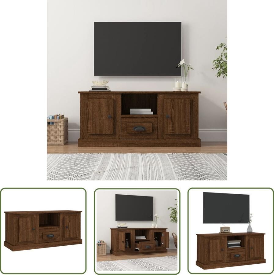 The Living Store TV-meubel Bruineiken 100 x 35.5 x 45 cm Duurzaam materiaal - Foto 2