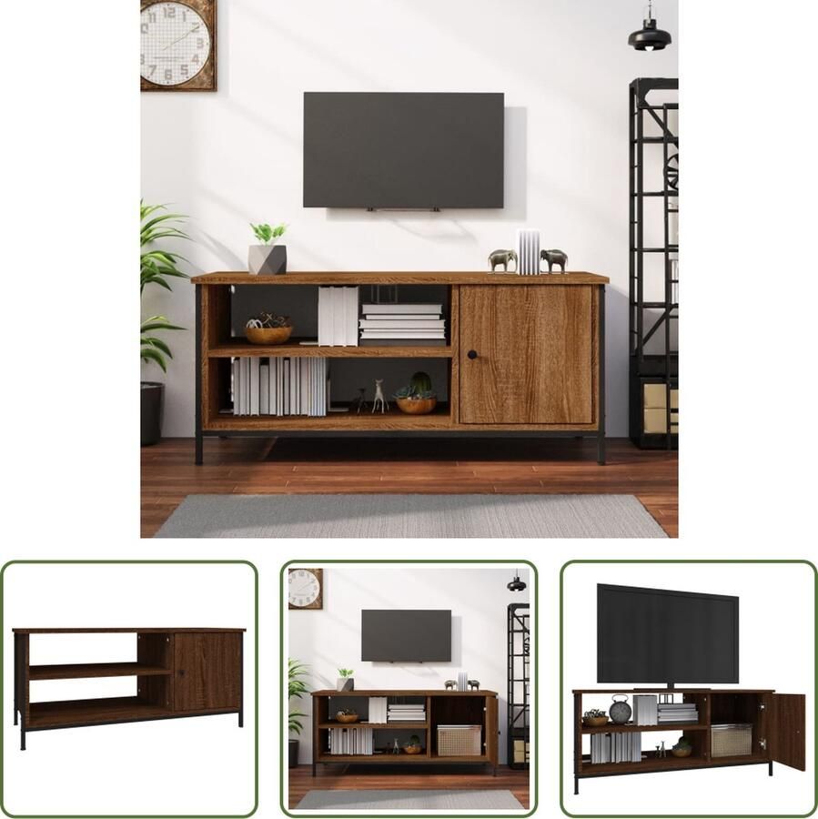 The Living Store Tv-meubel Bruineiken 100 x 40 x 45 cm Duurzaam materiaal - Foto 2
