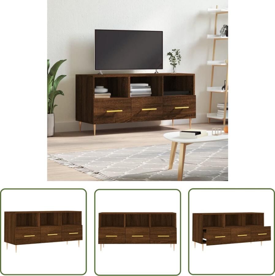 The Living Store TV-meubel Bruineiken 102 x 36 x 50 cm opbergruimte decoratieve presenteerfunctie - Foto 2