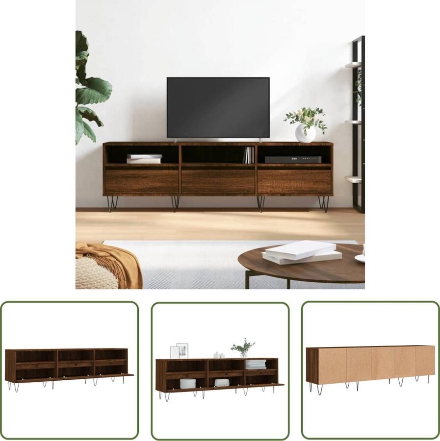The Living Store Tv-meubel 150x30x44 5 cm bewerkt hout bruin eikenkleur Tv-meubel Bruine Eiken Houten Tv-meubel Tv Kast Media Kast - Foto 2