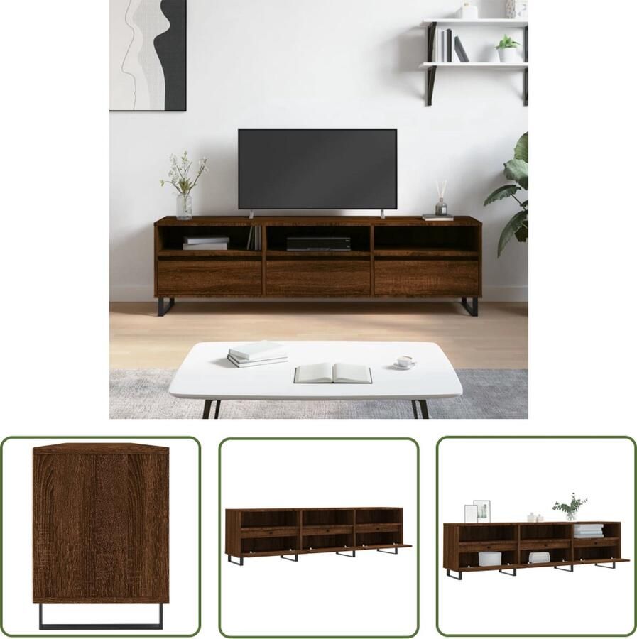 The Living Store Tv-Meubel Bruineiken 150x30x44.5 cm Opbergruimte - Foto 2