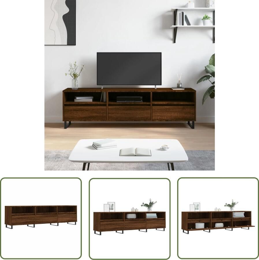 The Living Store Tv-Meubel Bruineiken 150x30x44.5 cm Opbergruimte - Foto 3