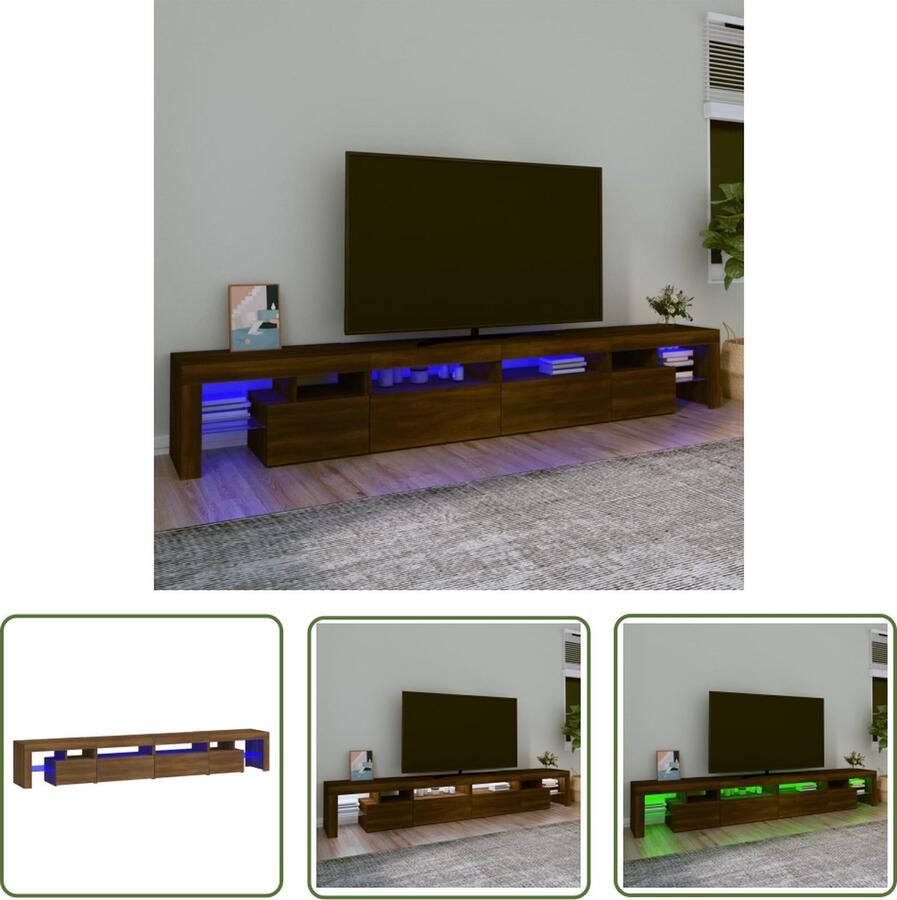 The Living Store TV-meubel Met LED-verlichting Bewerkt hout 260 x 36.5 x 40 cm Bruineiken - Foto 2