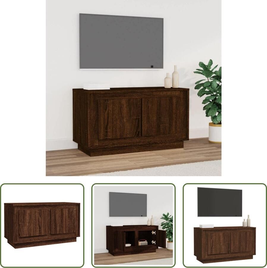 The Living Store TV-meubel Bruineiken 80x35x45 cm Trendy en praktisch design duurzaam bewerkt hout voldoende opbergruimte stevig blad praktische deuren Handleiding inbegrepen - Foto 2
