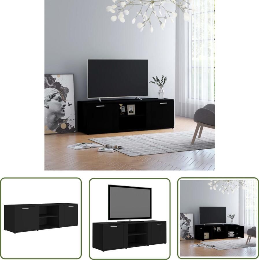 The Living Store Tv-meubel Classic 120 x 34 x 37 cm Zwart Hoogwaardig bewerkt hout Tv-meubel Houten Tv-meubel Classic Tv-stand Zwart Tv-meubel Tv-kasten