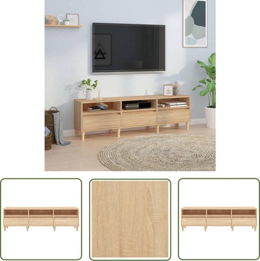 The Living Store Klassieke Tv-kast Sonoma Eiken 150 x 30 x 44.5 cm Duurzaam hout Veel opbergruimte - Foto 2