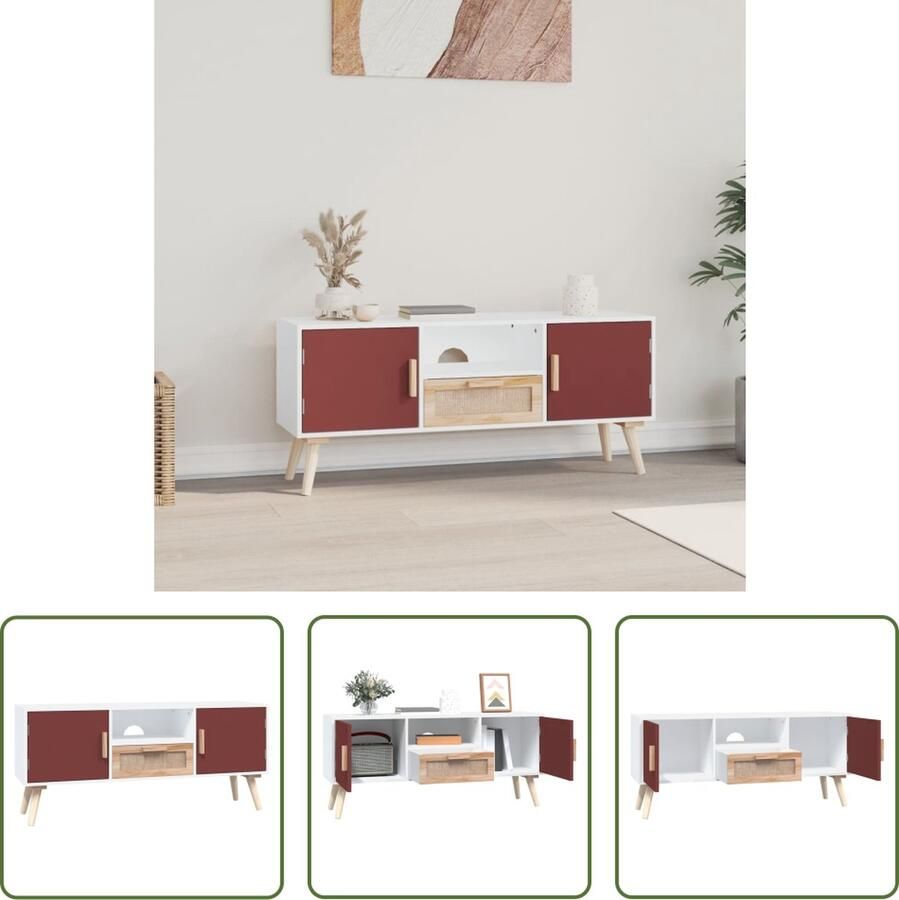 The Living Store TV-meubel Classic TV-meubel 105 x 30 x 45 cm Duurzaam hout Opbergruimte Praktische deur Presenteerfunctie Handleiding inbegrepen Kleur- wit rood en oranje - Foto 2