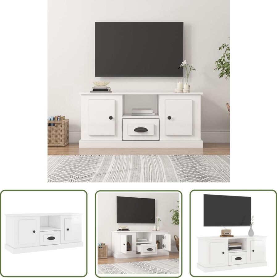The Living Store TV-meubel Duurzaam hout Voldoende opbergruimte Stevig blad Hoogglans wit 100 x 35.5 x 45 cm - Foto 2