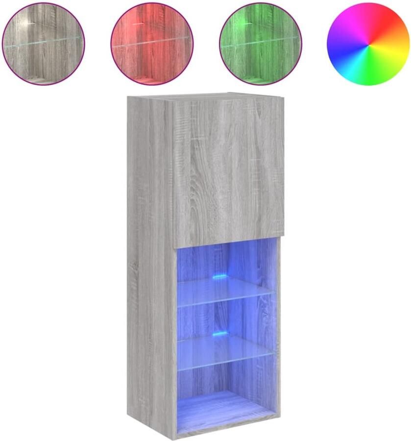 The Living Store Tv-meubel met LED-verlichting 40 5x30x102 cm grijs sonoma eiken Tv-meubel Led Verlichting Salontafel Houten Tv Kast Grijze Tv Stand - Foto 2