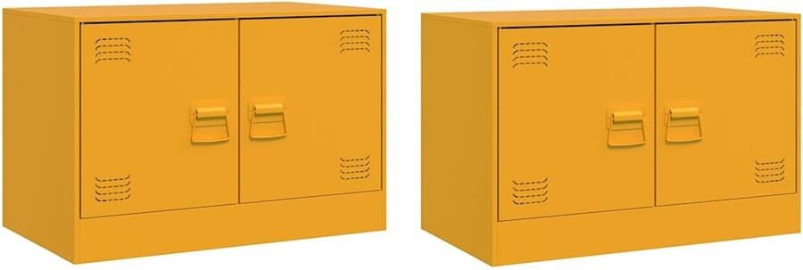 The Living Store Tv-meubelen 2 st 67x39x44 cm staal mosterdgeel Tv-meubel Tv-meubelen Tv-standaard Televisiemeubel - Foto 2