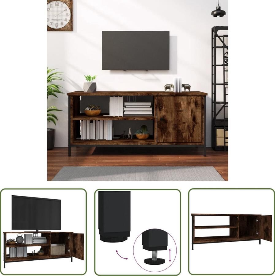 The Living Store TV-meubel Gerookt eiken 100 x 40 x 45 cm Duurzaam hout Praktisch design Tv-meubel Mediakas Salontafel Houten Meubilair Bruine Meubels - Foto 2