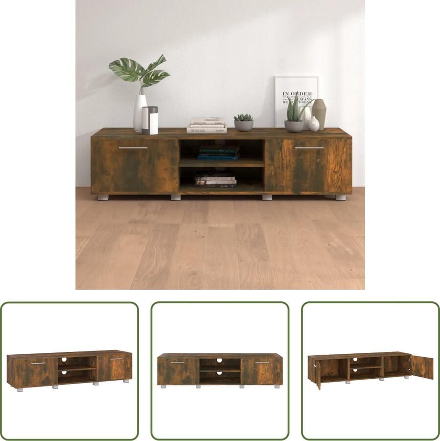 The Living Store TV-meubel Gerookt Eiken 140 x 40 x 35 cm Met Opbergruimte - Foto 2