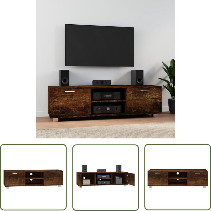The Living Store vidaXL Tv-meubel 140x40 5x35 cm bewerkt hout gerookt eikenkleurig Tv-meubel Kast Houten Tv-standaard Tv-console Livingroom Meubilair - Foto 2
