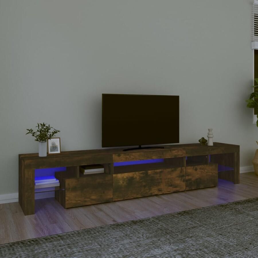 The Living Store Tv-meubel Gerookt Eiken 215 x 36.5 x 40 cm RGB LED