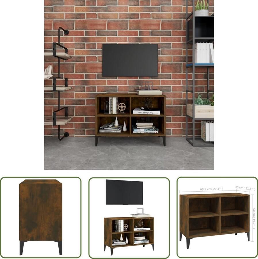 The Living Store TV-meubel Gerookt Eiken 69.5 x 30 x 50 cm Stabiel en stevig 4 vakken