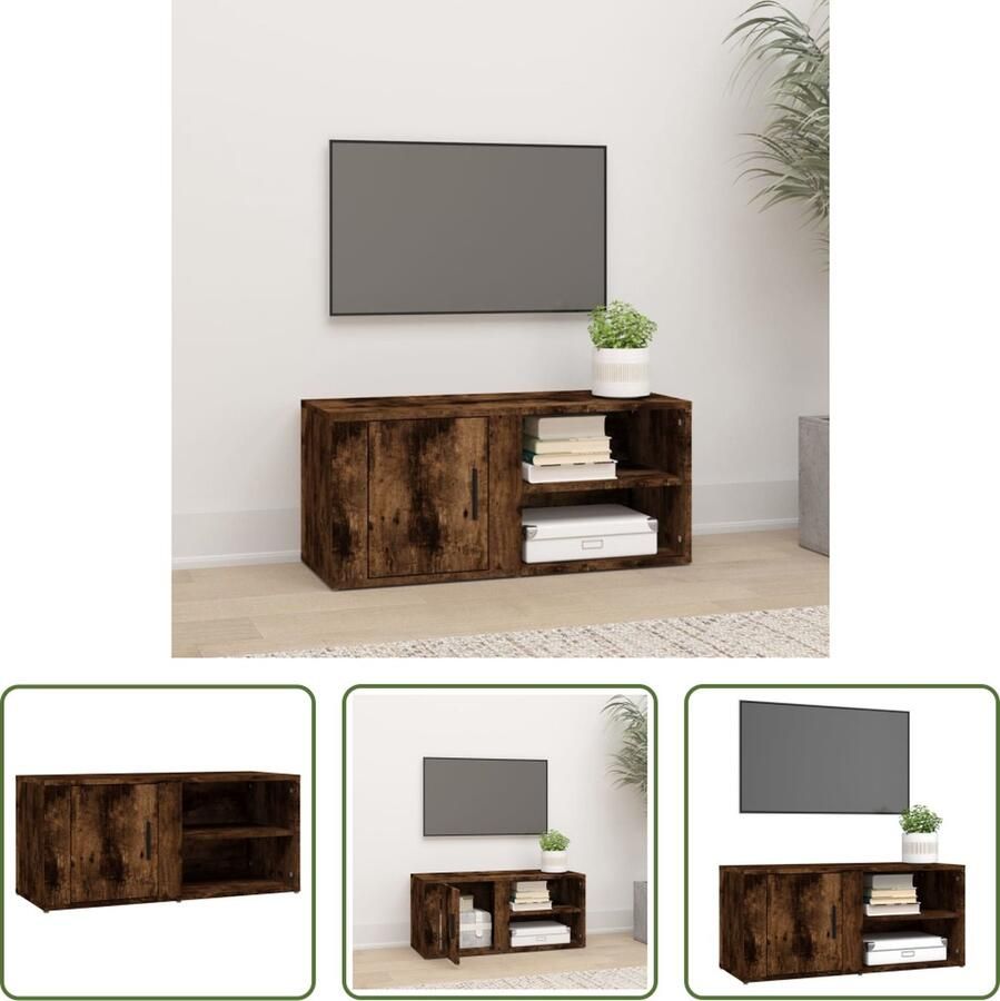 The Living Store Tv-meubel Serie- Middelpunt van je kamer Stevig gerookt eikenhout 80x31.5x36 cm - Foto 3