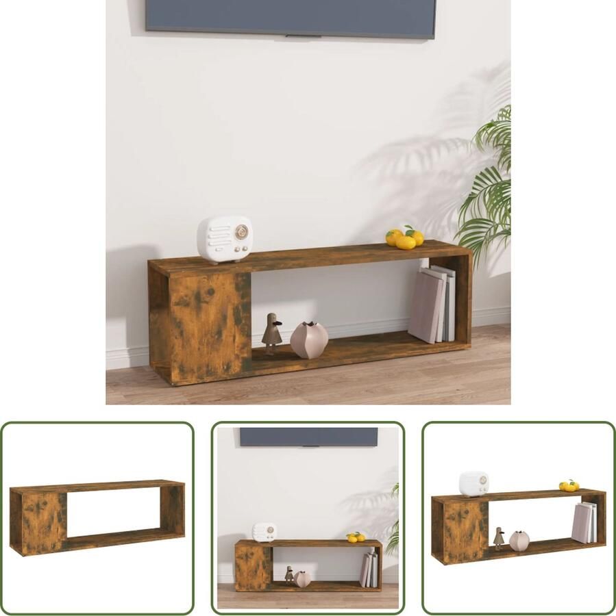 The Living Store tv-meubel gerookt eiken afmetingen- 100 x 24 x 32 cm praktisch materiaal - Foto 2