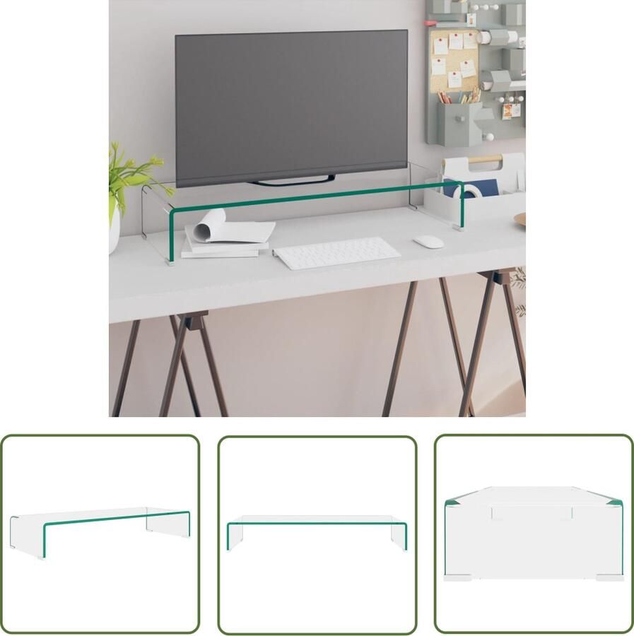 The Living Store TV-meubel Glas 80x30x13cm Praktisch gehard glazen meubel Modern ontwerp Verhoogt uw kijkervaring Transparant - Foto 2