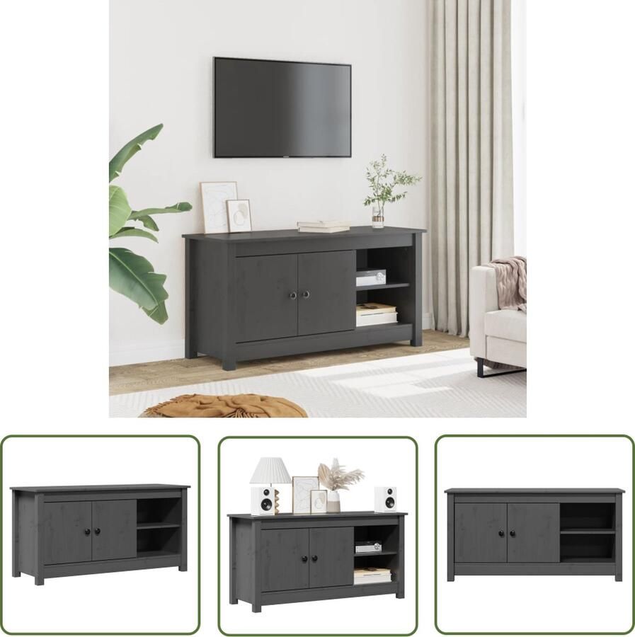The Living Store vidaXL Grenoble Hout Tv Kast Tv-meubel 103x36 5x52 cm massief grenenhout grijs Tv Meubilair Opbergruimte Salontafel - Foto 5