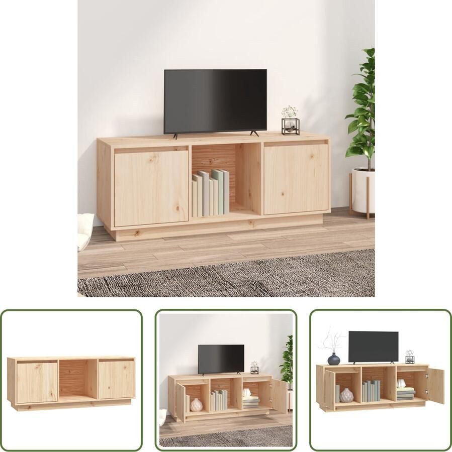 The Living Store Tv-meubel Grenenhout 110.5 x 35 x 44 cm Opbergruimte Stevig blad Tv-meubel Grenenhout Meubilair Houten Tv-stand Salontafel Televisiescherm Stand - Foto 2