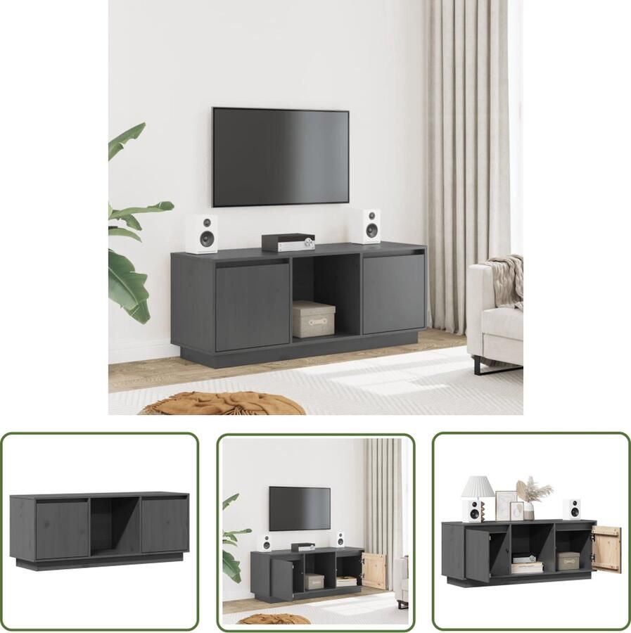 The Living Store vidaXL Tv-meubel 110 5x35x44 cm massief grenenhout grijs Tv-meubel Grenoble Hout Houten Tv Kast Tv Stand Salon Meubilair - Foto 3