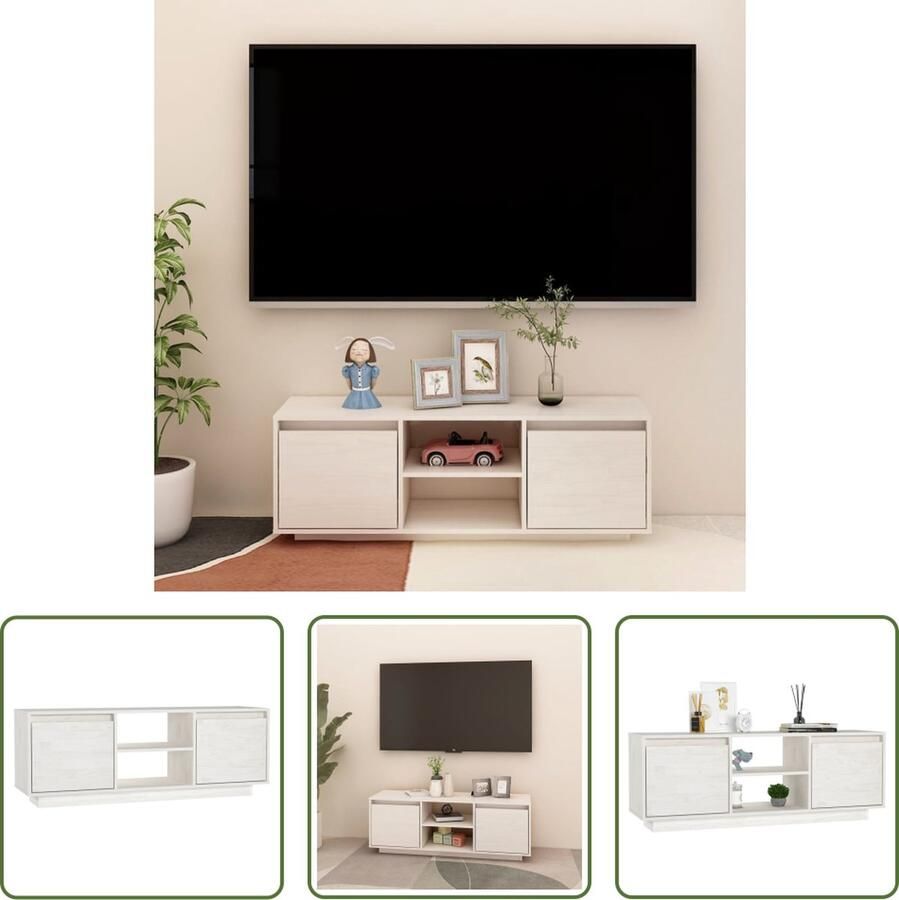 The Living Store TV-meubel Grenenhout 110x30x40cm Met lades en opbergschappen - Foto 2