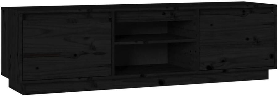 The Living Store Tv-meubel 140x35x40 cm massief grenenhout zwart Tv-meubel Grenenhouten Tv-meubel Black Tv-stand Tv Kast Salontafel - Foto 2