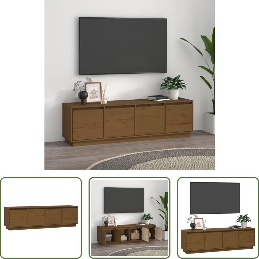 The Living Store Tv-meubel 156x37x45 cm massief grenenhout honingbruin Tv Kast Tv Meubels Salontafel Houten Tv Kast Grenoblehouten Tv Kast - Foto 3