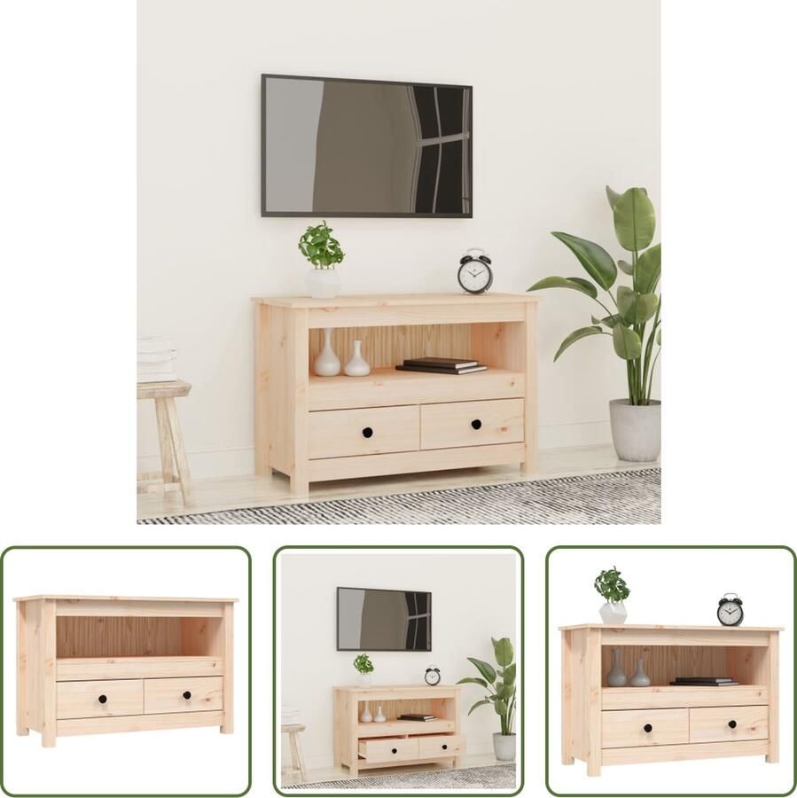 The Living Store Tv-meubel Grenenhout 79 x 35 x 52 cm Landelijke stijl - Foto 2