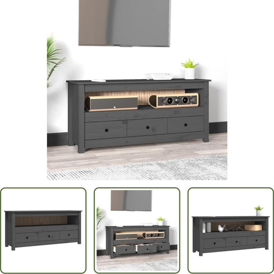 The Living Store Tv-meubel Grenenhout Grijs 114 x 35 x 52 cm Landelijke stijl - Foto 2