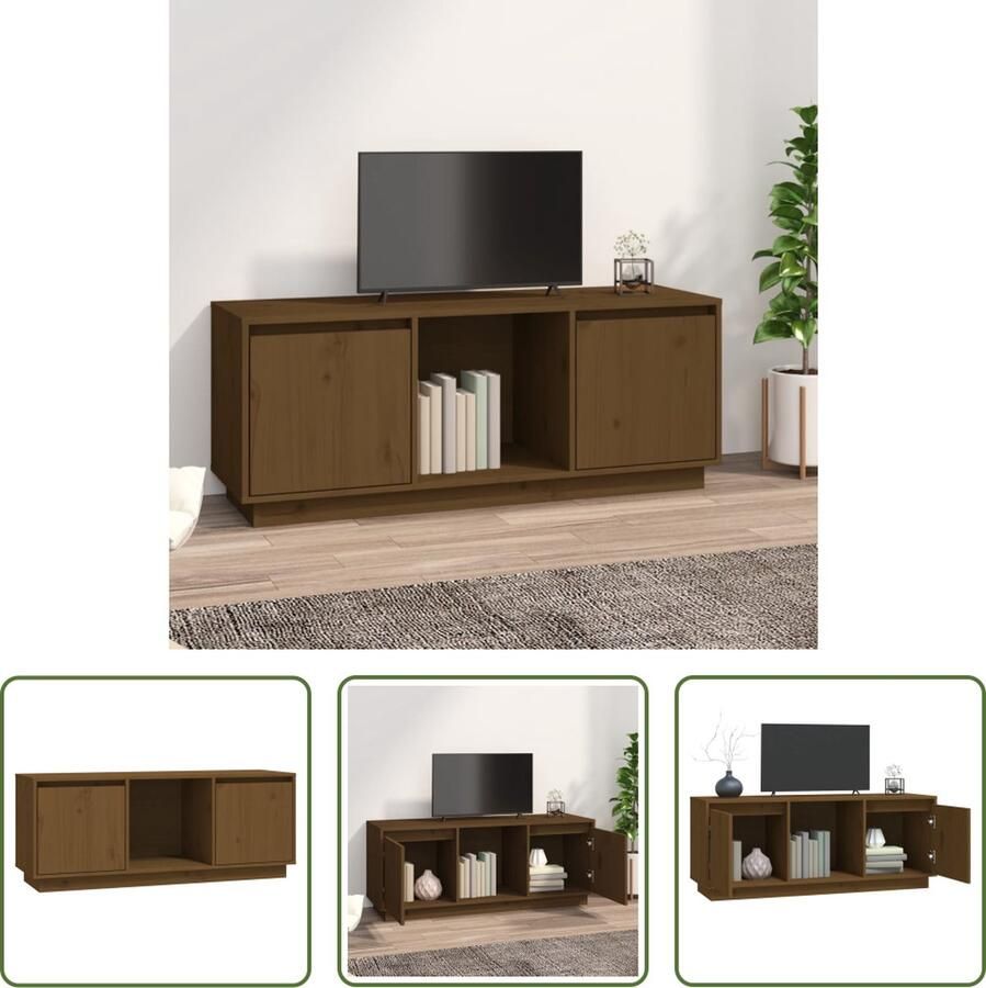 The Living Store TV-meubel Grenenhout Honingbruin 110.5x35x44 cm praktisch en modern Tv Meubels Houten Tv Kast Grenoble Hout Salontafel Living Room Furniture - Foto 2