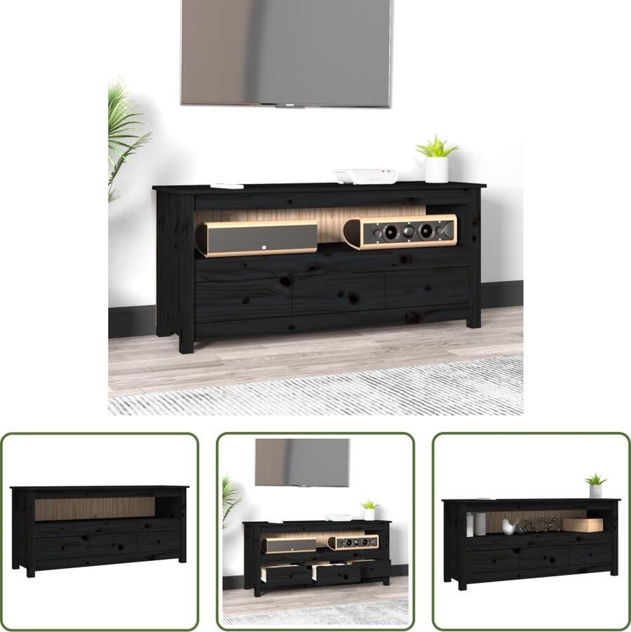 The Living Store Tv-meubel Grenenhout Landelijke stijl 114x35x52 cm Zwart - Foto 2