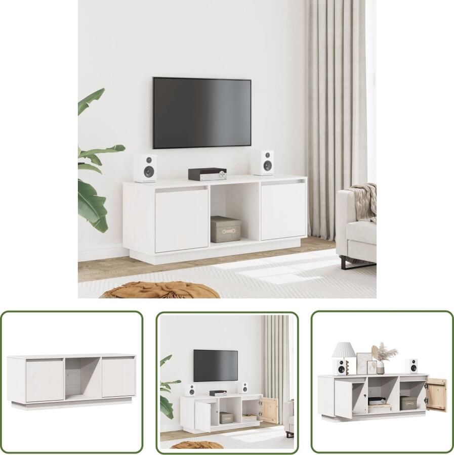 The Living Store Tv-meubel Grenenhout Wit 110.5 x 35 x 44 cm Stereokast met Voldoende Opbergruimte Tv-meubel Grenenhouten Meubilair Houten Tv Kast Salontafel Livingroom Furniture - Foto 3