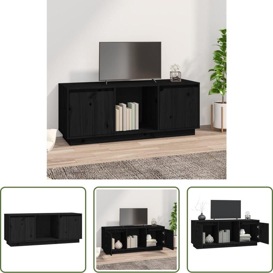 The Living Store TV-meubel zwart 110.5 x 35 x 44 cm massief grenenhout - Foto 2