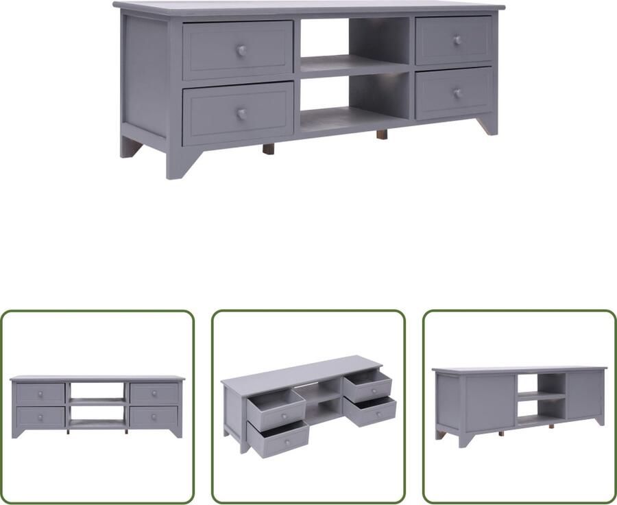 The Living Store Tv-meubel Grijs 115 x 30 x 40 cm Paulowniahout en MDF - Foto 2