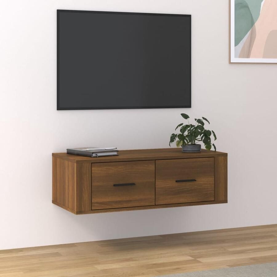 The Living Store Hangend TV-meubel 80 x 36 x 25 cm Bruineiken Duurzaam ruimtebesparend